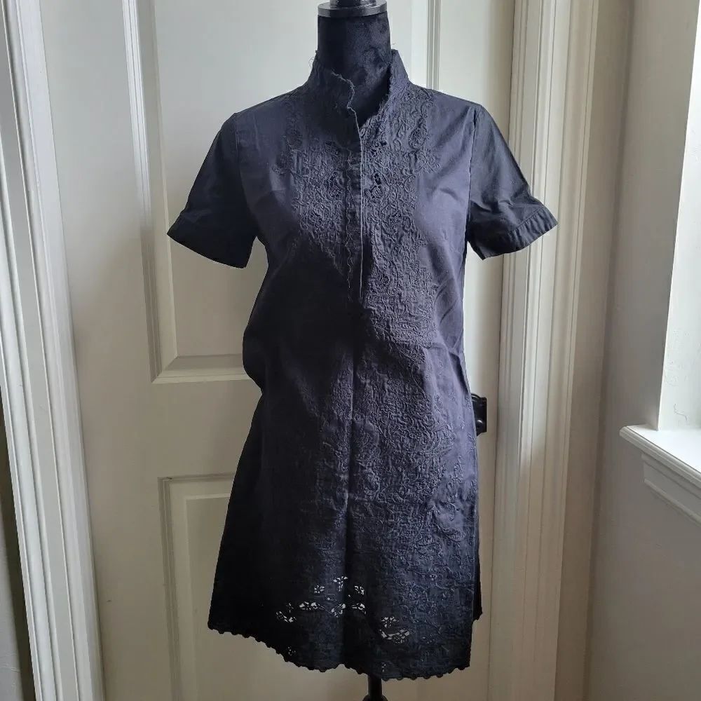TAHARI Eyelet Embroidered Silk Cotton Mini Dress size 6 S